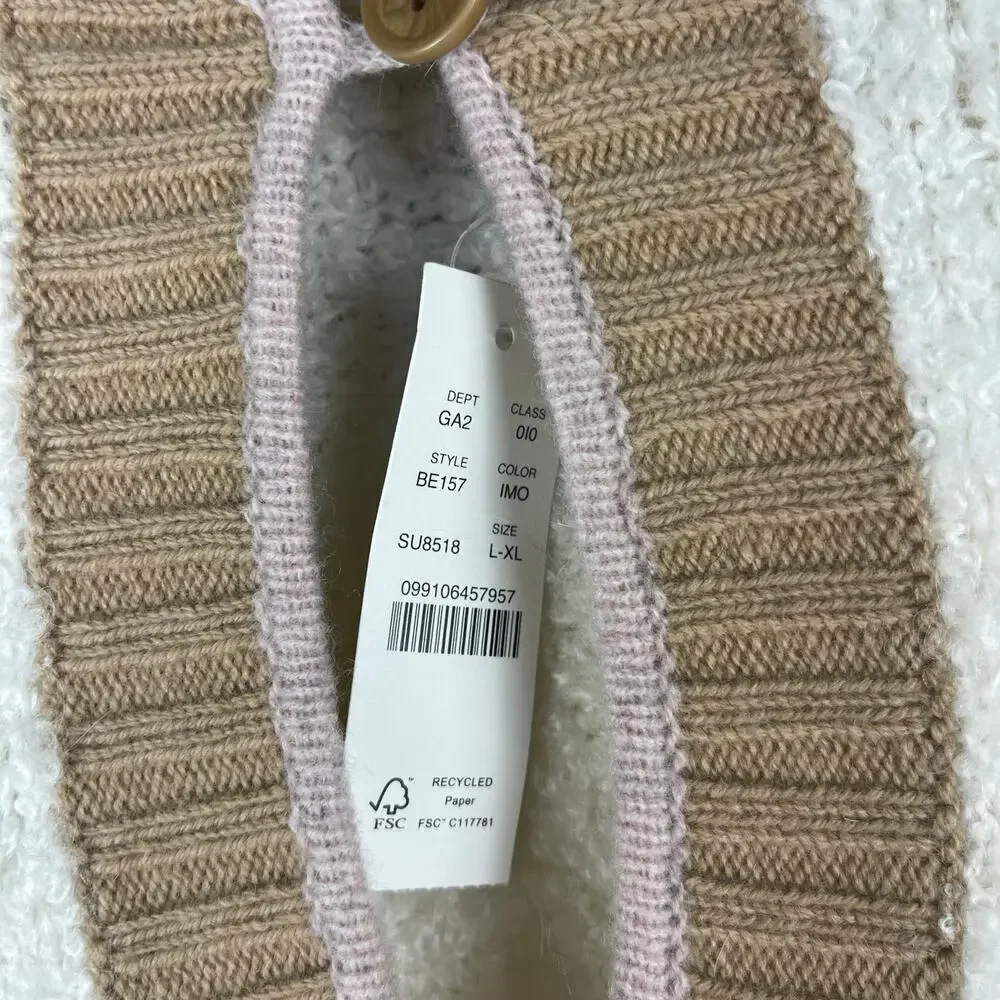 J.Crew Colorblock Sweater Hoodie White Mocha Women's L/XL Cozy Oversized *Flaw